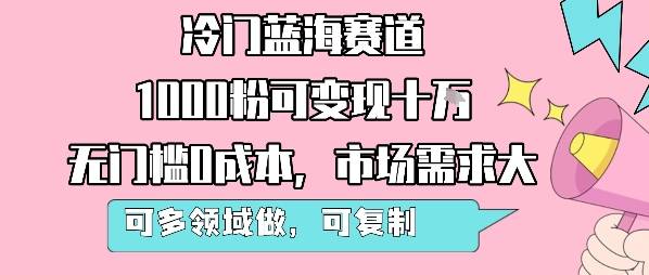 冷门蓝海赛道，1000粉可变现十W，无门槛0成本，市场需求大，可多领域做，可复制性强-云推网创项目库