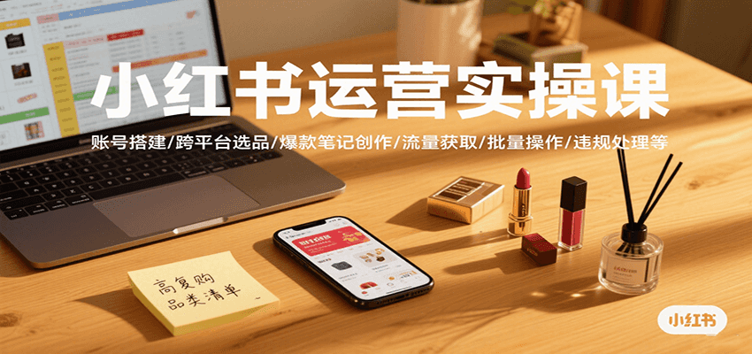 小红书运营实操课，账号搭建/跨平台选品/爆款笔记创作/流量获取/批量操作/违规处理等-云推网创项目库