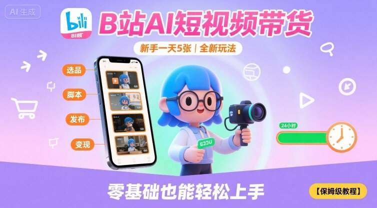 B站AI短视频带货，新手一天5张，全新玩法【保姆级教程】-云推网创项目库