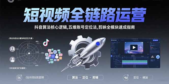 短视频全链路运营：抖音算法核心逻辑,五维账号定位法,剪映全模块速成指南-云推网创项目库