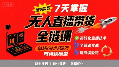 无人直播带货全链防封实战课，7天掌握高转化直播技术，实现单场GMV破万可持续模型-云推网创项目库