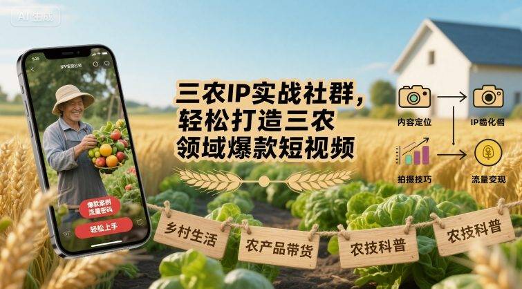 三农IP实战社群，轻松打造三农领域爆款短视频-云推网创项目库