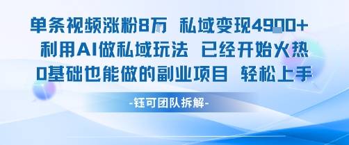 单条视频私域变现4.9k+利用AI做私域玩法 已经开始火热0基础也能做的副业项目轻松上手-云推网创项目库