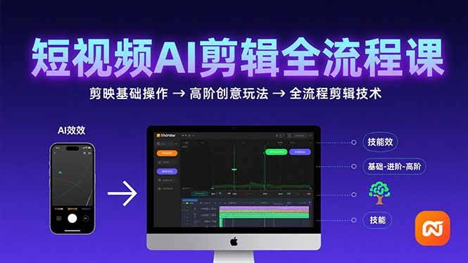 短视频AI剪辑技能，从剪映基础操作到高阶创意玩法，全流程剪辑技术-云推网创项目库