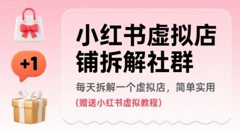 小红书虚拟店铺拆解社群，每天拆解一个虚拟店，简单实用(赠送小红书虚拟教程)-云推网创项目库
