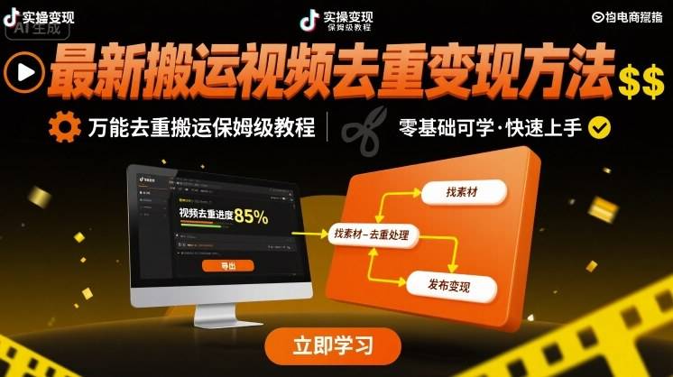 最新搬运视频去重变现方法，万能去重搬运保姆级教程-云推网创项目库