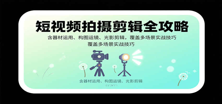 短视频拍摄剪辑全攻略：含器材运用、构图运镜、光影剪辑，覆盖多场景实战技巧-云推网创项目库