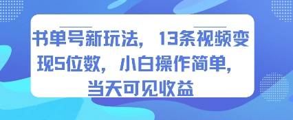 书单号新玩法，13条视频变现5位数，小白操作简单，当天可见收益-云推网创项目库