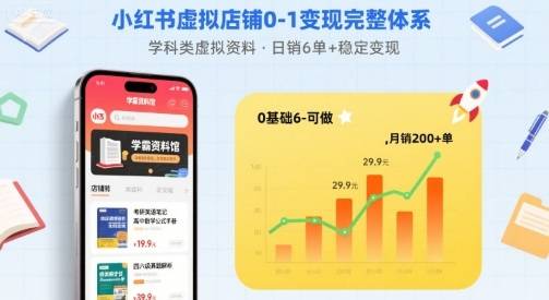 小红书虚拟店铺0-1变现完整体系：卖学科类虚拟资料，一天6张+，很稳定【已完结】-云推网创项目库