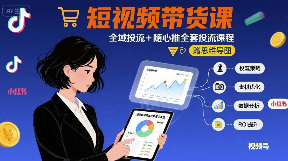 最新短视频带货课，全域投流+随心推全套投流课程+思维导图-云推网创项目库