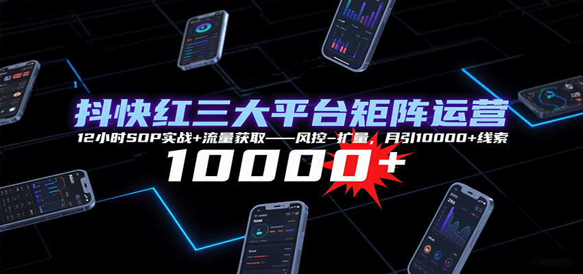 抖快红三大平台矩阵运营，12小时SOP实战+流量获取-风控-扩量，月引10000+线索-云推网创项目库