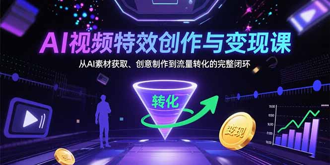 AI视频特效创作与变现课：从AI素材获取、创意制作到流量转化的完整闭环-云推网创项目库