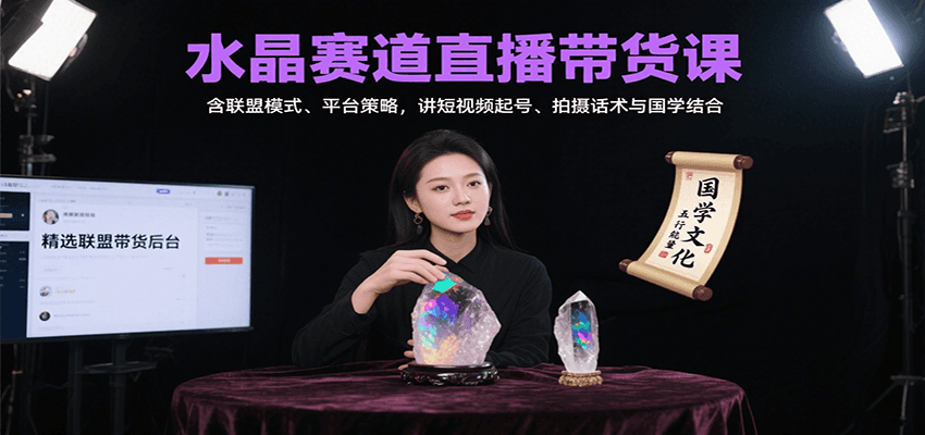 水晶赛道直播带货课：含联盟模式、平台策略，讲短视频起号、拍摄话术与国学结合-云推网创项目库
