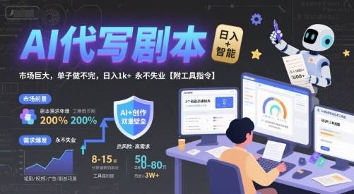 AI代写剧本，市场巨大，单子做不完，日入1k+ 永不失业【附工具指令】-云推网创项目库