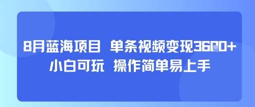 8月AI蓝海项目，单条视频变现1k+ 小白可玩 操作简单易上手-云推网创项目库