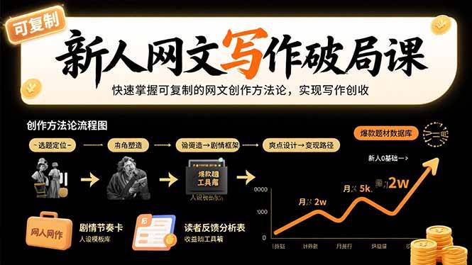 新人网文写作破局课：快速掌握可复制的网文创作方法论，实现写作创收-云推网创项目库