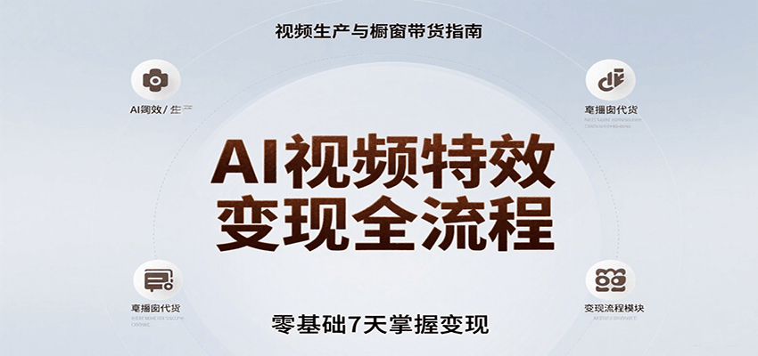 AI视频特效变现全流程，零基础7天掌握视频生产到橱窗带货变现-云推网创项目库