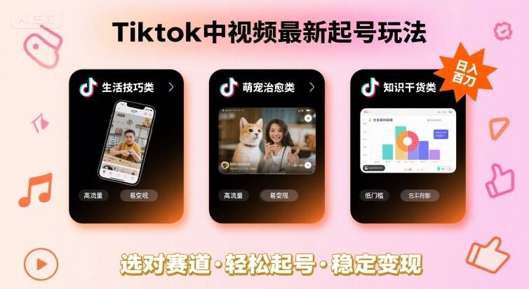 Tiktok中视频最新起号玩法，想要日入百刀，做好这几个赛道就可以了-云推网创项目库