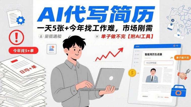 AI代写简历，一天5张+今年找工作难，市场刚需，单子做不完【附AI工具】-云推网创项目库