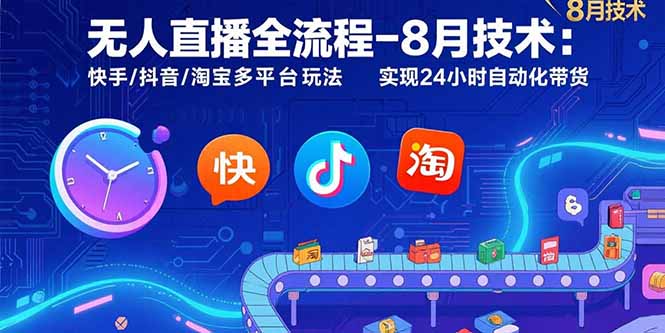 无人直播全流程-8月技术：快手/抖音/淘宝多平台玩法 实现24小时自动化带货-云推网创项目库