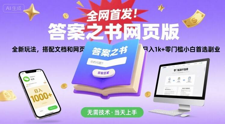 全网首发！答案之书网页版，全新玩法，搭配文档和网页，日入1k+零门槛小白首选副业【揭秘】-云推网创项目库