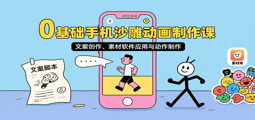 0基础手机沙雕动画制作课，文案创作、素材软件应用与动作制作-云推网创项目库