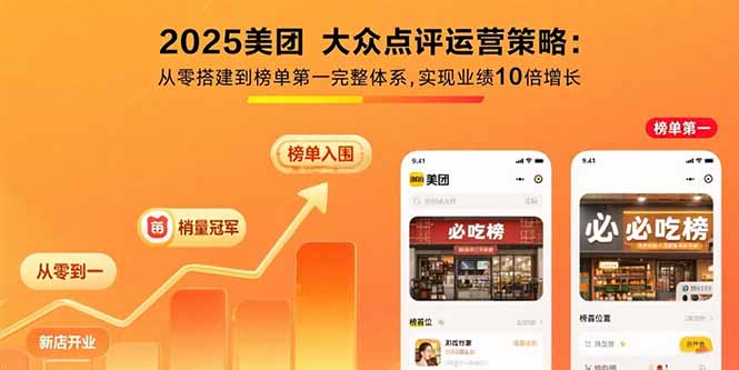 2025美团 大众点评运营策略:从零搭建到榜单第一完整体系,实现业绩10倍增长-云推网创项目库