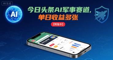 今日头条AI军事赛道，单日收益多张 ，手机可做【附指令】-云推网创项目库