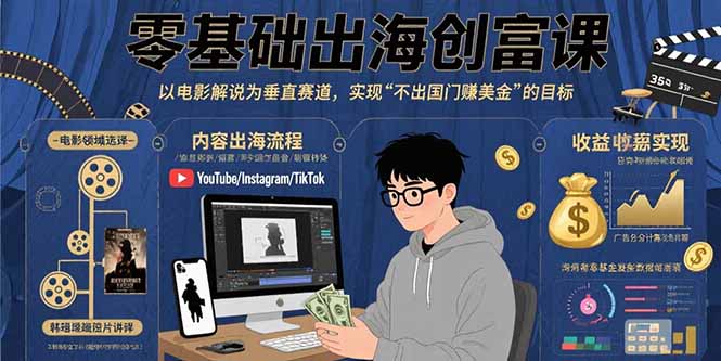 零基础出海创富课：以电影解说为垂直赛道，实现不出国门赚美金的目标-云推网创项目库
