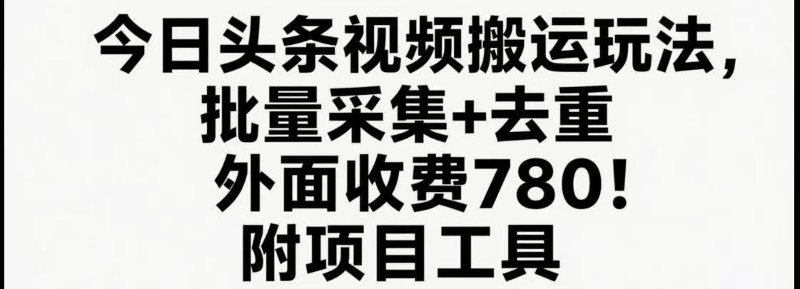 今日头条视频搬运玩法，软件一键去重，轻松日入500+附项目工具-云推网创项目库