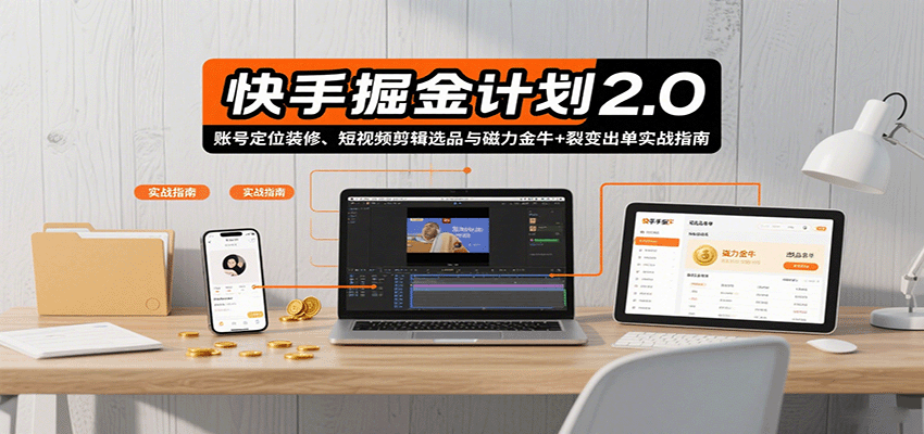 快手掘金计划2.0，账号定位装修、短视频剪辑选品与磁力金牛+裂变出单实战指南-云推网创项目库