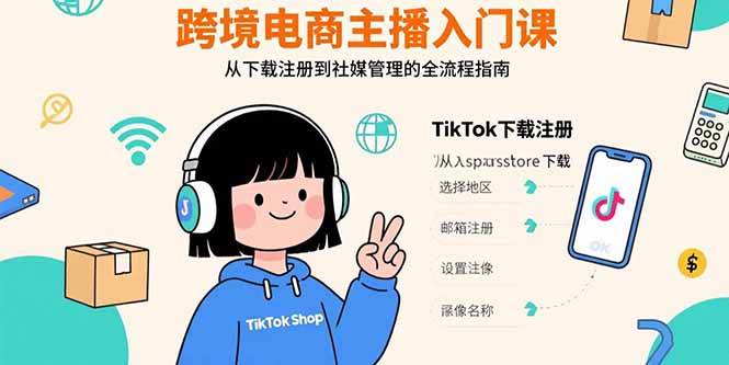跨境电商主播入门课，TikTok下载注册，支付工具配置，社媒账号管理全流程-云推网创项目库