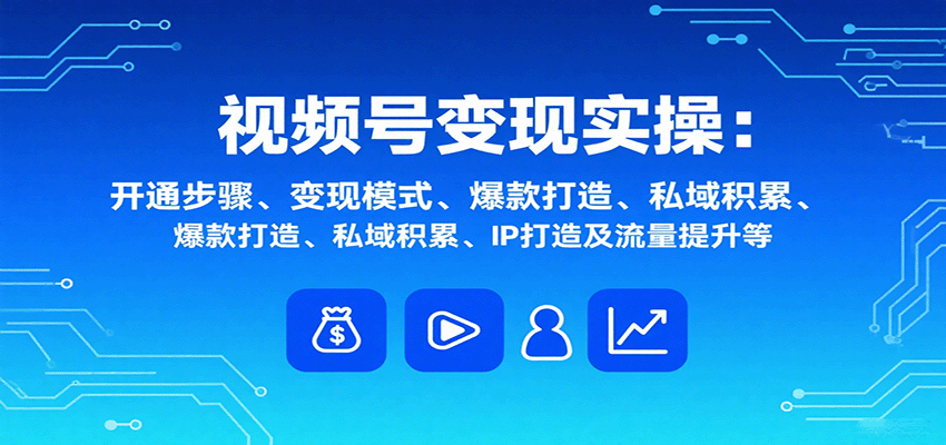 视频号变现实操，含开通步骤、变现模式、爆款打造、私域积累、IP打造及流量提升等-云推网创项目库