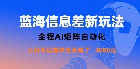 蓝海信息差新玩法，全程AI矩阵自动化小白可以操作当天搞了1k+-云推网创项目库