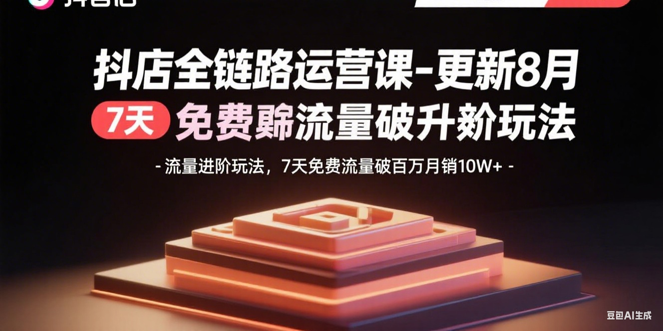 抖店全链路运营课-更新8月：流量进阶玩法，7天免费流量破百万月销10W+-云推网创项目库