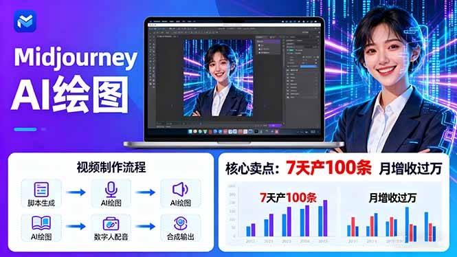 AI绘图照片开口说话视频制作：Midjourney+数字人，7天产100条月增收过万-云推网创项目库
