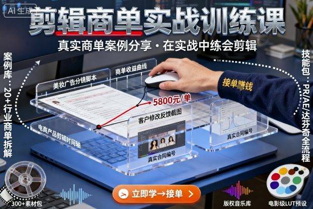 剪辑商单实战训练课，真实商单案例分享，在实战中练会剪辑-云推网创项目库