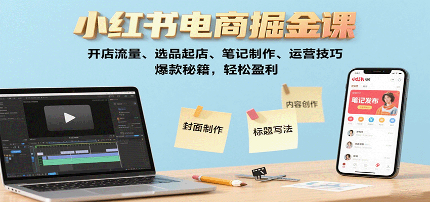 小红书电商掘金课：开店流量、选品起店、笔记制作、运营技巧，爆款秘籍，轻松盈利-云推网创项目库