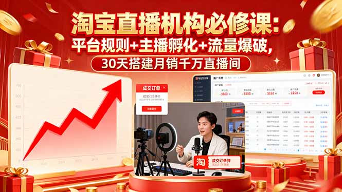淘宝直播机构必修课：平台规则/主播孵化/流量爆破,30天搭建月销千万直播间-云推网创项目库