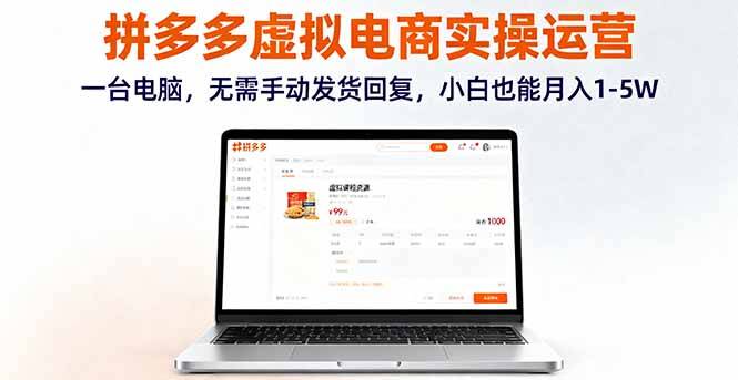 拼多多虚拟电商实操运营，一台电脑，无需手动发货回复，小白也能月入1-5W-云推网创项目库