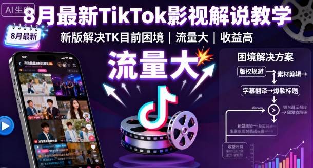 8月最新TikTok影视解说教学，新版解决TK目前困境，流量大，收益高-云推网创项目库