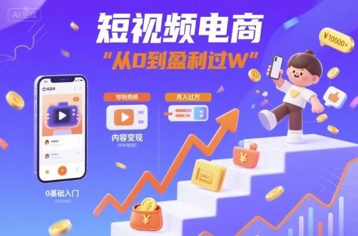 短视频电商：短视频变现从0到盈利过W-云推网创项目库
