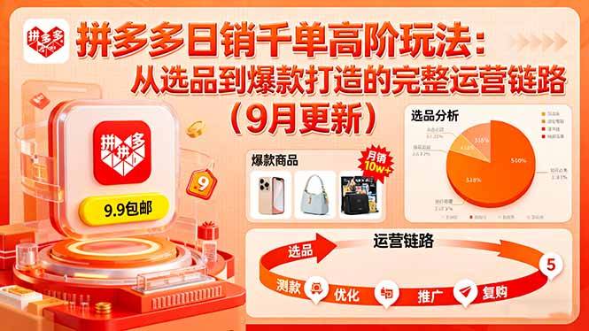 拼多多日销千单高阶玩法：从选品到爆款打造的完整运营链路(9月更新-云推网创项目库