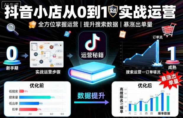 抖音小店从0到1实战运营，帮你全方位掌握小店运营，提升搜索数据与出单量-云推网创项目库
