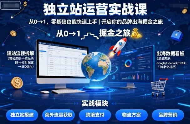 独立站运营实战课，​从0到1，零基础也能快速上手，开启你的品牌出海掘金之旅-云推网创项目库