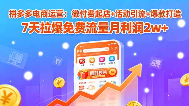 拼多多电商运营：微付费起店+活动引流+爆款打造 7天拉爆免费流量月利润2w+-云推网创项目库