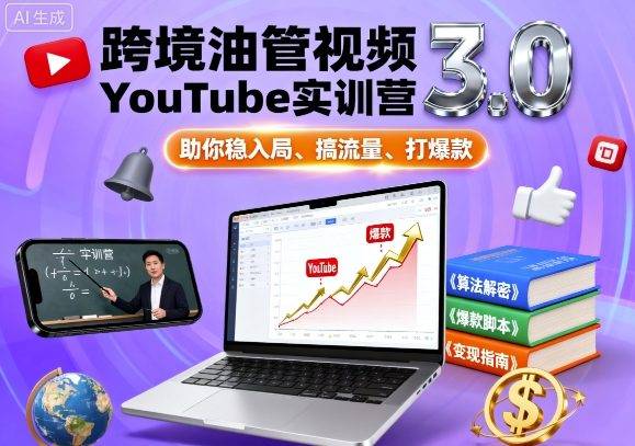 跨境油管视频YouTube实训营3.0，助你稳入局、搞流量、打爆款-云推网创项目库