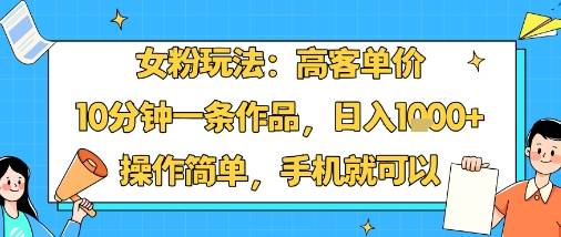 女粉玩法：高客单价，10分钟一条作品，日入1k+操作简单，手机就可以-云推网创项目库