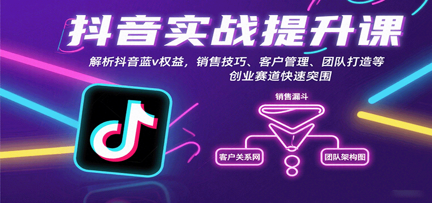 抖音实战提升课：解析抖音蓝v权益，销售技巧、客户管理、团队打造等创业赛道快速突围-云推网创项目库