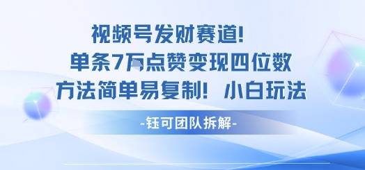 视频号发财赛道单条7W点赞变现四位数方法简单易复制小白玩法-云推网创项目库